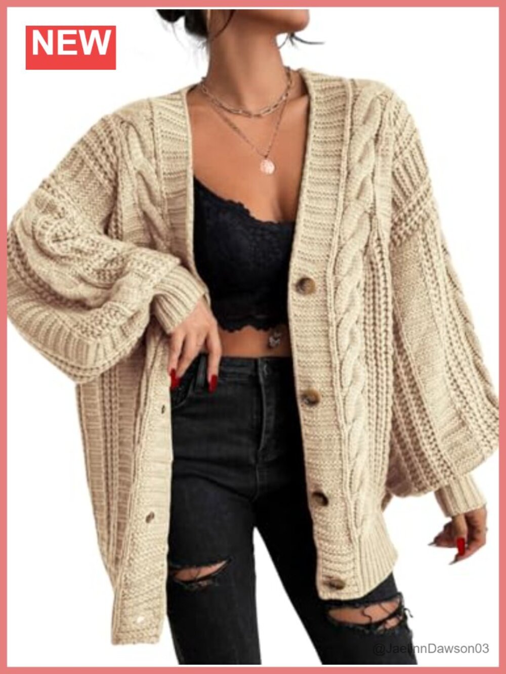 Womens Oversized Button V-Neck Cardigan Sweater